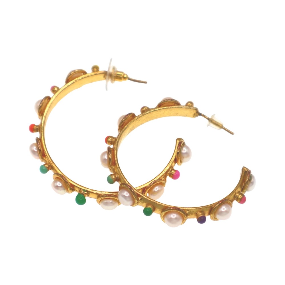 Sylvia Toledano Petite Candy Pearl Hoop Earrings Multicolor 22K Gold Plated - Picture 3 of 6